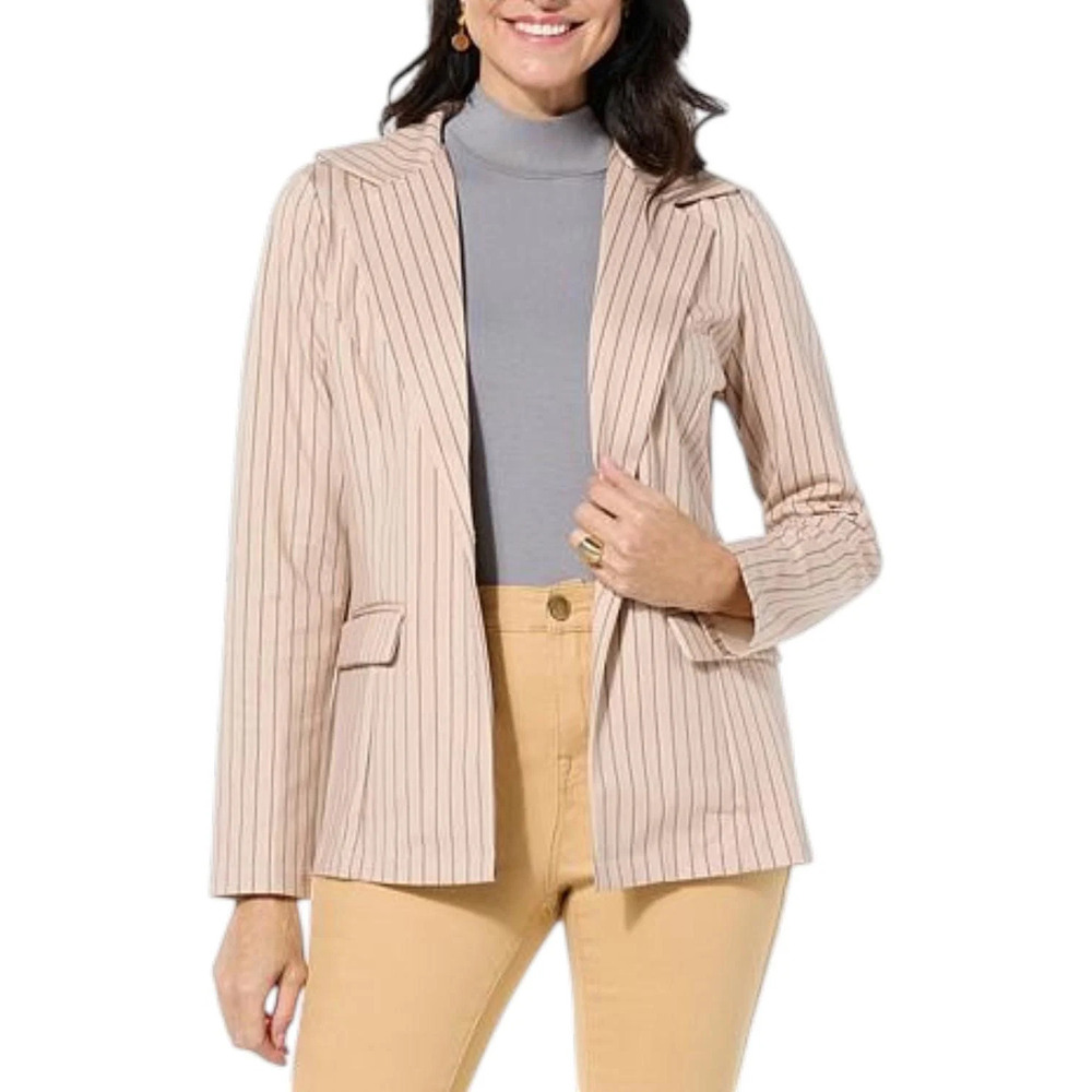 Curations x Nicole Hickl Women's Pinstriped Knit Blazer Beige - Regular